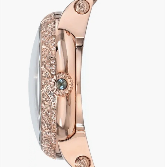 NIB Lisa Automatic Satin Leather Porsamo Bleu Gold-Pearl Watch Topaz Bezel - Picture 3 of 11